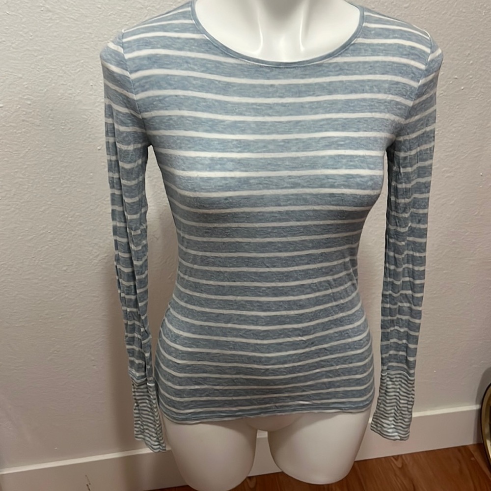 White House Black Market Blue White Striped Shirt Sz XS